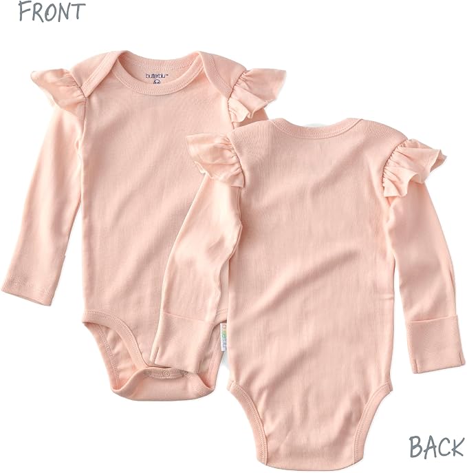 Butterblu Ashley 5-Pack Long Sleeve Ruffle Shoulder Bodysuits 100% Cotton | - Image 3