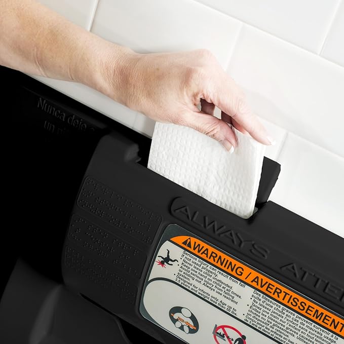 Foundations Classic Horizontal Wall-Mounted Baby Changing Station for Commercial Restrooms, Includes One Handed Adjustable Safety Strap & Liner Dispenser, Black (100-EH-02)
