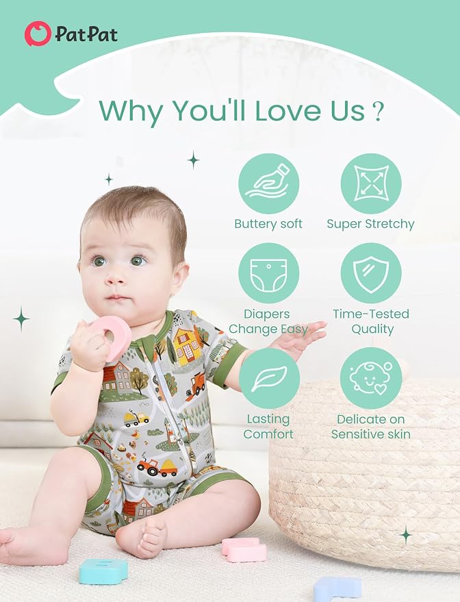 PATPAT Baby Boy and Girl Bamboo Viscose 2-Pack Romper | 2-Way Zipper, Soft and - Image 3