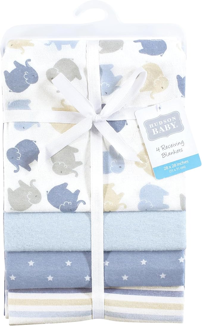Hudson Baby Unisex Baby Cotton Flannel Receiving Blankets 4-Pack, One Size - Image 2