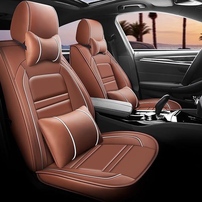 Car Seat Covers for JP Wrangler 2007-2025 | 5-Seats Seat Covers, Waterproof Seat Protectors, Automotive Seat Covers (Full Set with Pillow,Coffee)