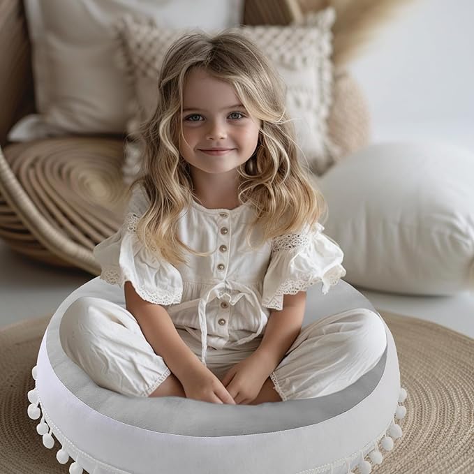 Large Floor Pillow Kids Round Floor Cushion Seating, 20 inches Big Circle Pillow, Round Floor Pillows Seating for Children, Oversized Mat for Reading Nook Teepee Playroom Nursery, Light Grey