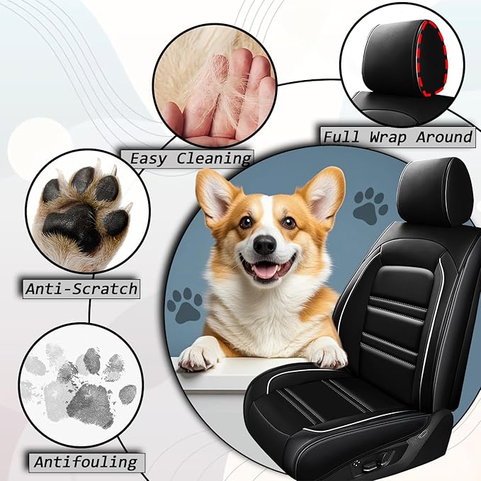 Seat Covers for Hyundai Car Palisade 2020-2025 | 5-Seats Leather Seat Covers, Easy to Install Automotive Seat Covers Full Set (Full Set, Black&White Line)