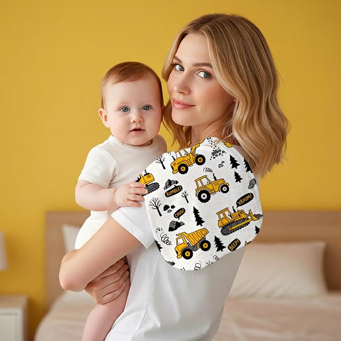 6 Pack Baby Burp Cloths for Boys, Construction Vehicle Theme Large Cotton - Image 4