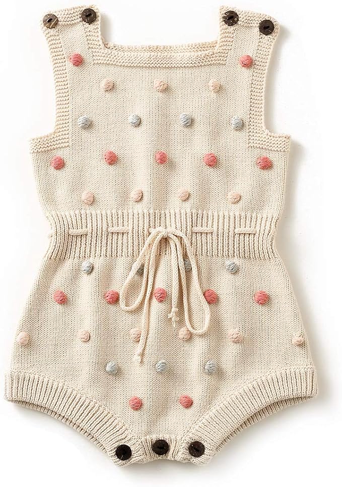 Simplee kids Baby Girl Romper, Sleeveless Pompoms Square Neck | Soft Breathable by Simpleekids