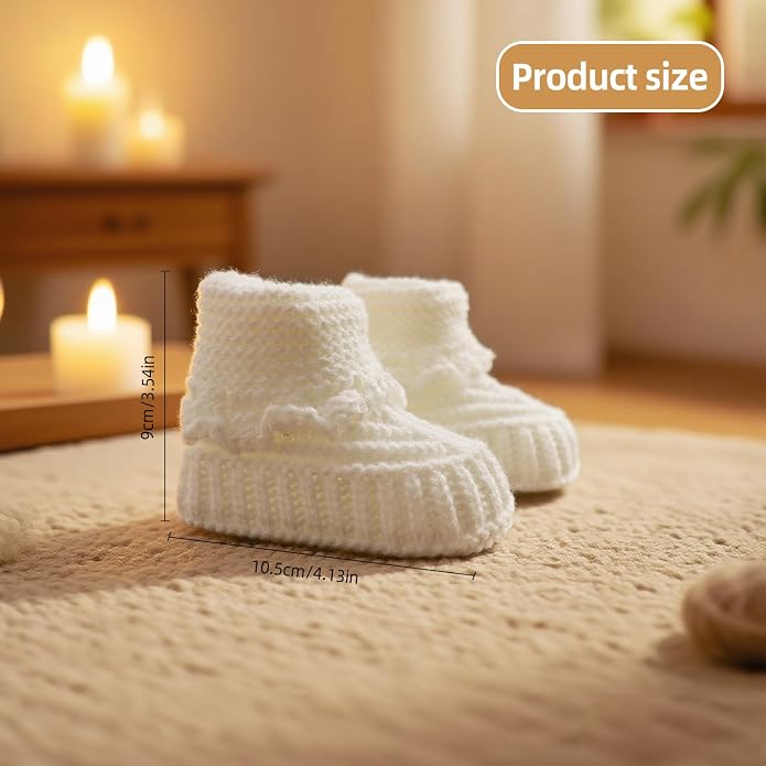 4 Pairs Baby Booties, Newborn Walking Shoes, Soft Cozy Shoes, Warm Knit Cotton - Image 3