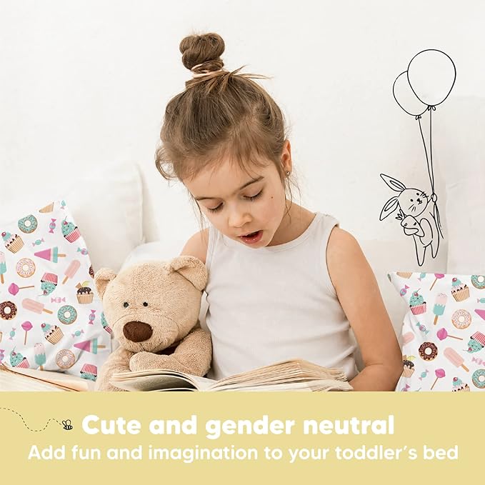 Toddler Pillow with Pillowcase - 13x18 My Little Dreamy Kids Travel Bed Pillows for Sleeping, Organic Cotton Small Pillowcase, Soft & Breathable, Machine Washable, Toddlers 2-5 years old (Sweet Tooth)