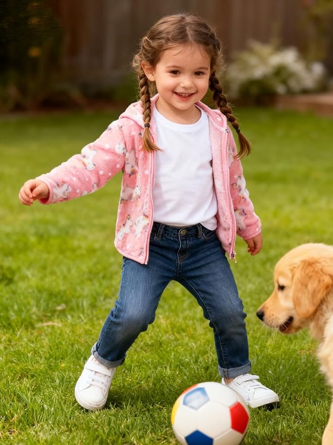 Toddler Baby Girl Fleece Jackets Fall Clothes Hooded Zip Fuzzy Coats - Image 3