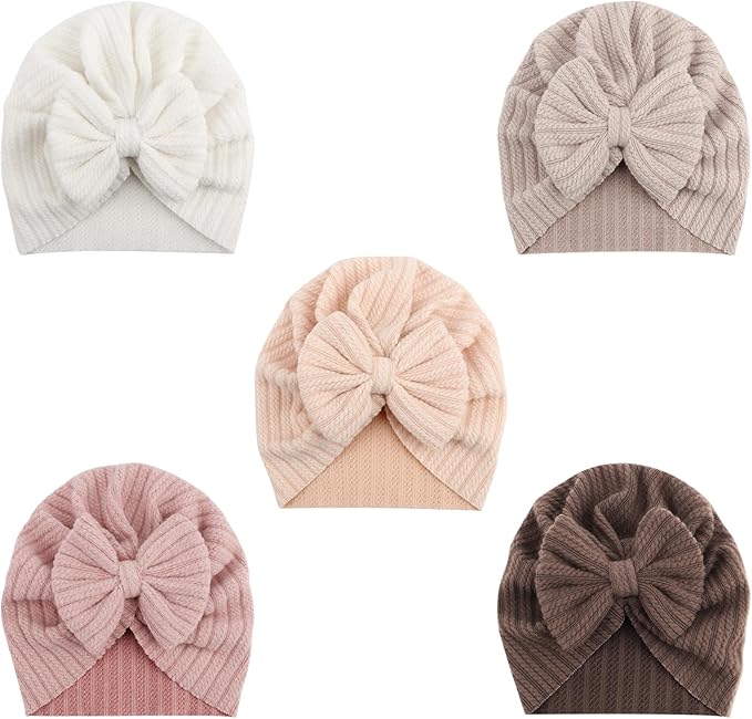 DRESHOW BQUBO 5 Pieces Newborn Baby Turban Hats Bow Baby Infant Beanie by DRESHOW