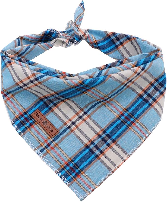 Lionet Paws Dog Bandana for Small Medium Large Dogs, Cat Kerchief Blue Plaid by lionetpaws