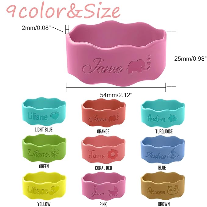Personalized Baby Bottle Labels for Daycare Custom Water Bottle Name Bands Customized Engraved Silicone Baby Reusable Bottle Straps Labels for Cups School-Brown