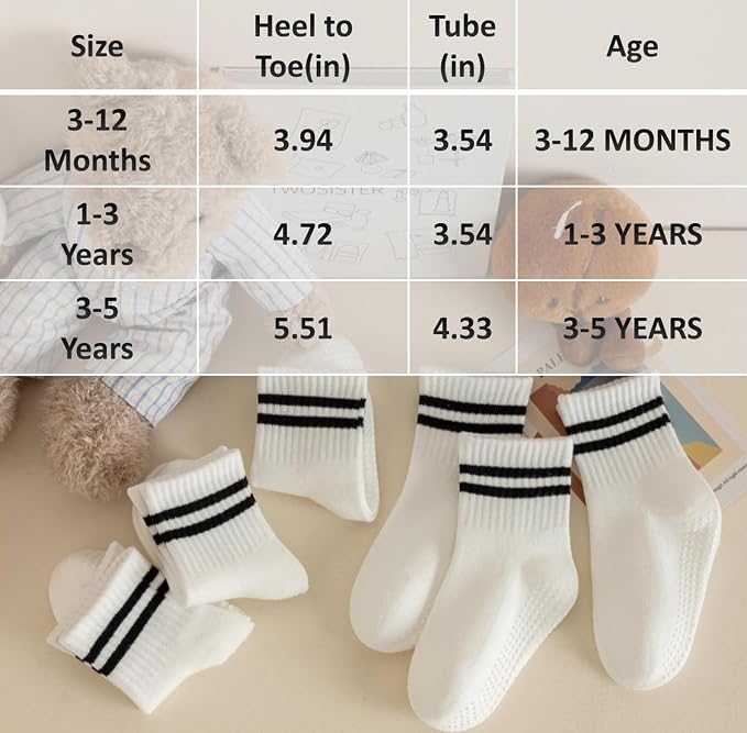 Toddler Grip Socks with Non-Slip Unisex Baby Stripe Crew Cotton Socks | Retro - Image 5