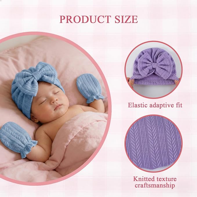 Newborn Baby Girl Hats Mittens Set Cotton - Image 2