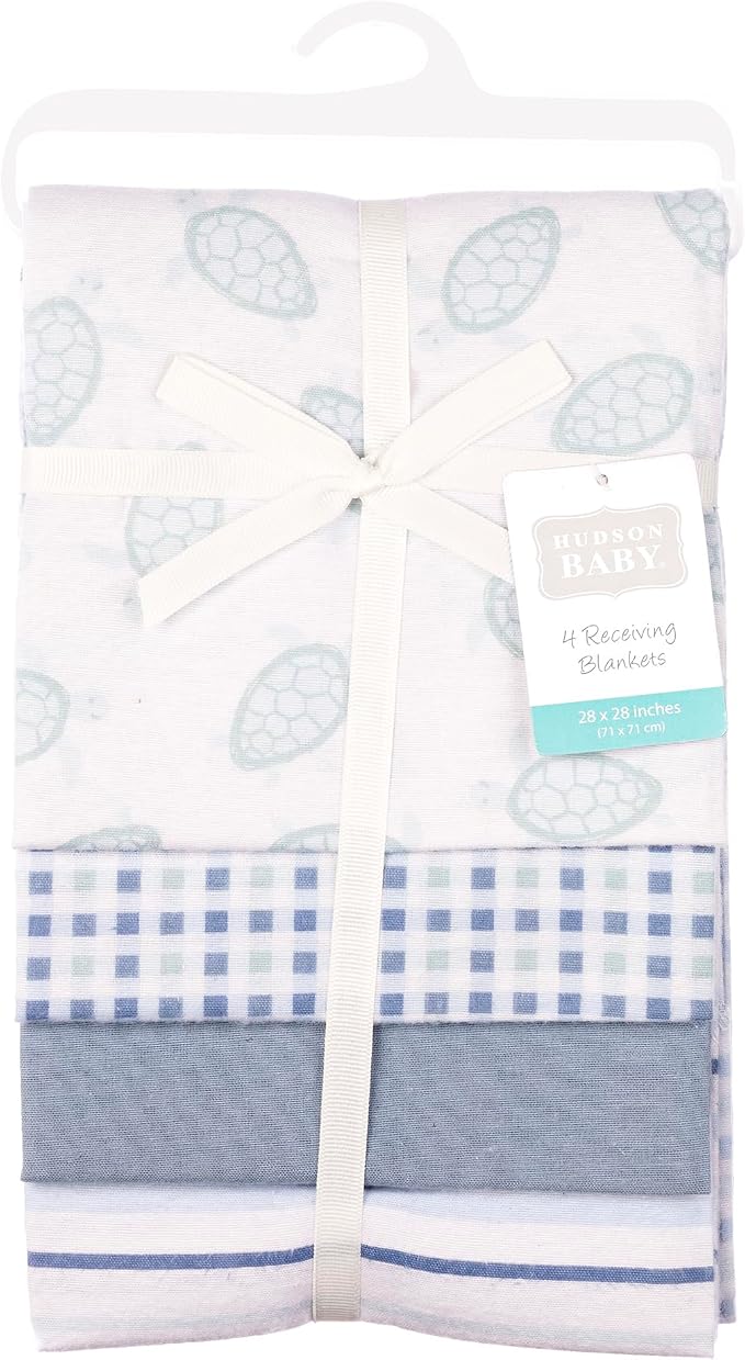 Hudson Baby Cotton Flannel Receiving Blankets 4-Pack, Little Sea Turtle - Image 2