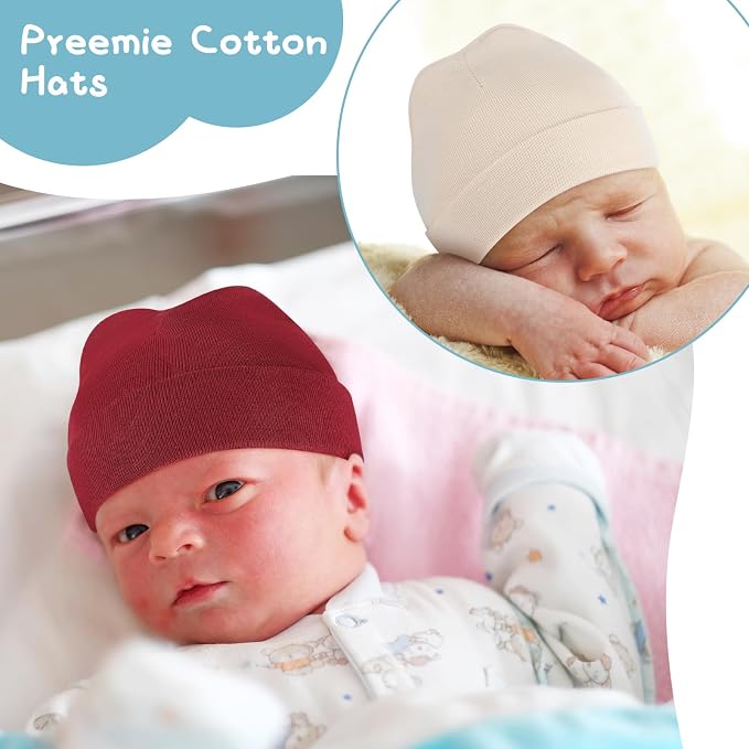 10 Pcs Preemie Hats Cotton Preemie Caps Bows Turban Premature Baby Boys Girls - Image 6