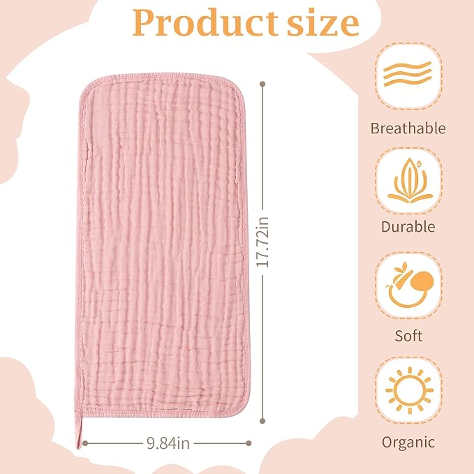 Muslin Burp Cloths 5 Pack Large 20x12 inches Baby Burping Cloths, 6-Layer 100% - Image 2