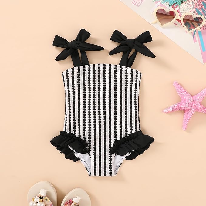 Happy Town Toddler Swimsuit Girl Solid Color Stripe One-Piece Baby Bathing Suits