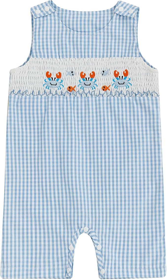 Newborn Baby Boys Sleeveless Seersucker Romper One Piece Straps Overalls by Arvbitana