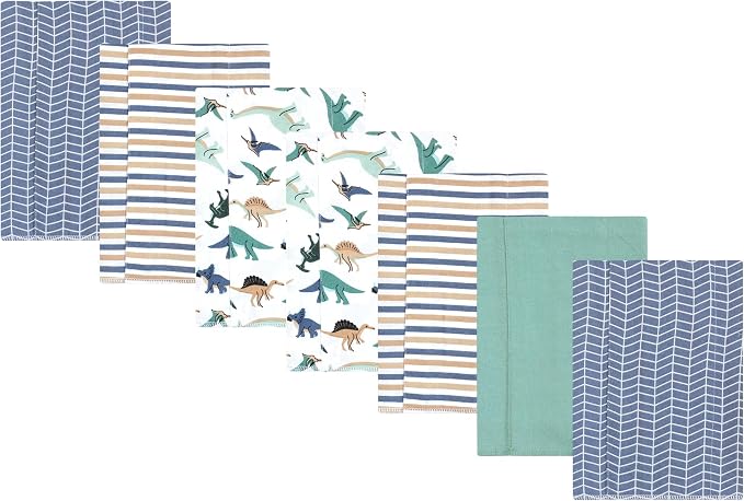 Luvable Friends Hudson Baby Flannel Burp Cloths 7pk, Dino Pals by Luvable+Friends