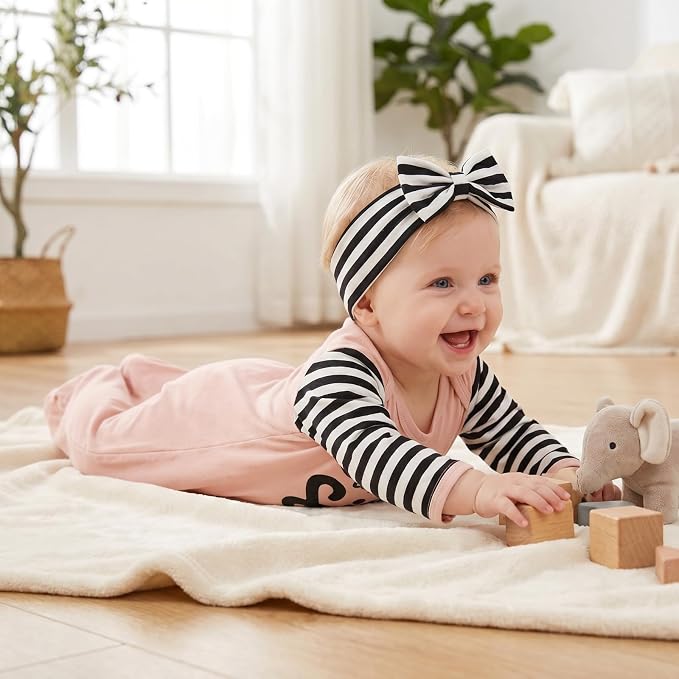 AMAWMW Newborn Baby Girl Little Sister Sleeper Gown Stripe Long Sleeve - Image 3