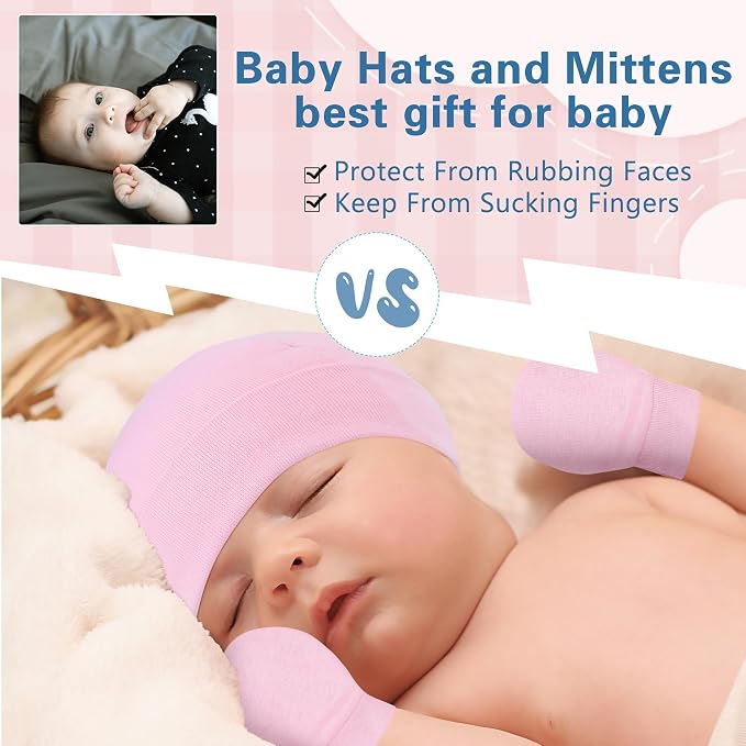 Zando Anti-Scratch Baby Hats Mittens Warm Newborn Infant Boys Girls 0-6M | - Image 2