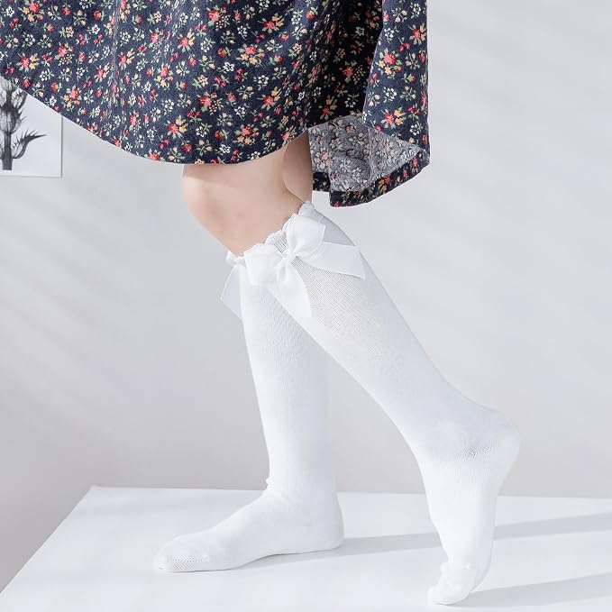Baby Knee High Socks Infant Toddler Bow Ruffled Cotton Long Socks Stockings - Image 4
