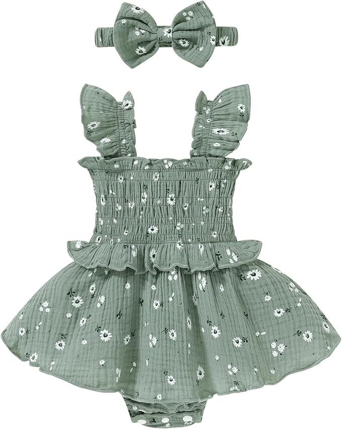 YOUNGER TREE Baby Girl Clothes Ruffle Romper Boho Dress Summer Cake Smash by YOUNGERTREE