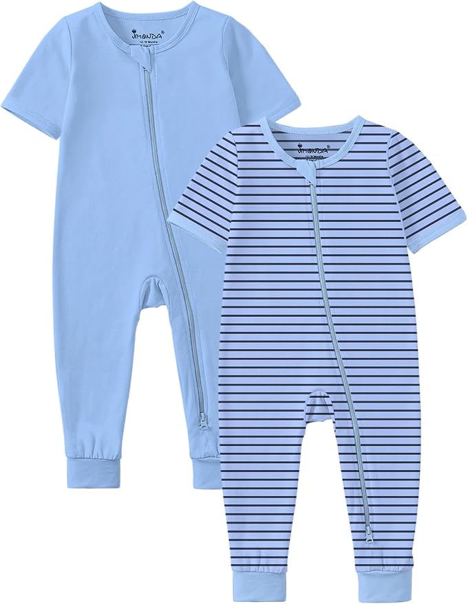 Jimonda Baby Romper Short Sleeve Cotton Pajamas 2-Way Zipper by JimondaBaby