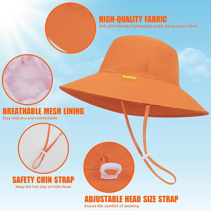 Baby Sun Hat Kids Summer Sun Protection Toddler Bucket Hat Wide Brim Adjustable - Image 2