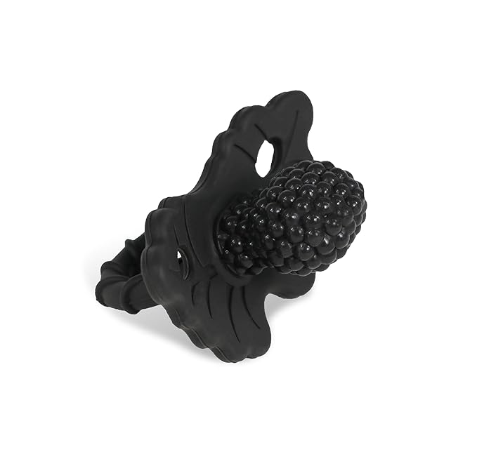 RaZbaby RaZberry Silicone Teether Pacifier – Teething Relief for Infants, Food-Grade, BPA-Free, Hands-Free Design, Natural Berrybumps Fruit Texture for Sensory Development, Freezable – Black