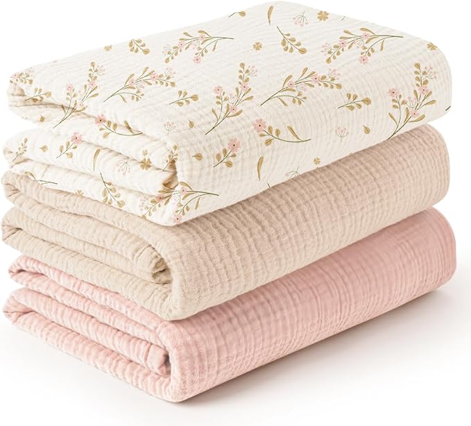 Konssy 3-Pack Muslin Baby Swaddle Blankets, 47 x 47 in Receiving Blankets | by Konssy