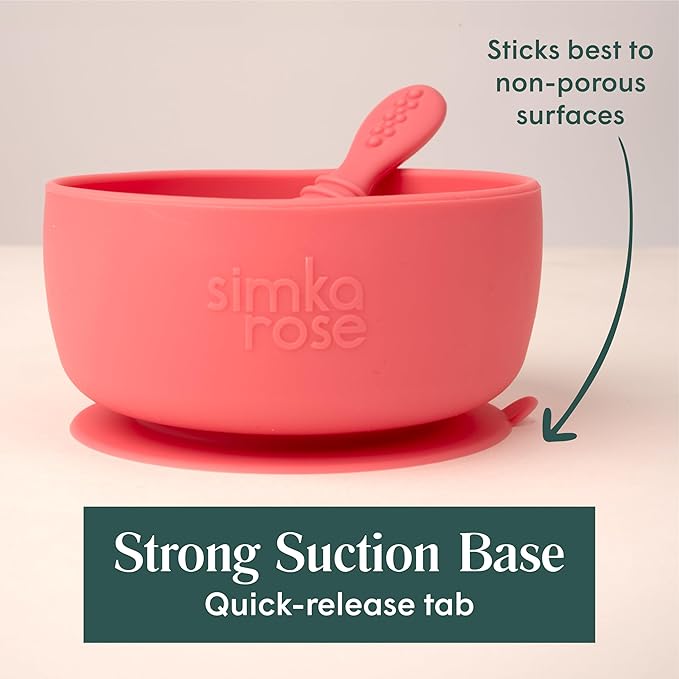 Simka Rose Baby Bowl & Spoon Set, Baby Bowls Suction for Toddler, BPA-Free Silicone Bowls Baby, Baby Bowl & Spoon Dishwasher & Microwave Safe Baby Feeding Supplies (Grey) - Silicone Suction Bowl