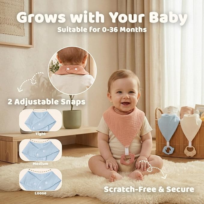 8-Pack Muslin Baby Bibs for Drooling and Teething | Soft& Absorbent, 100% Cotton - Image 4