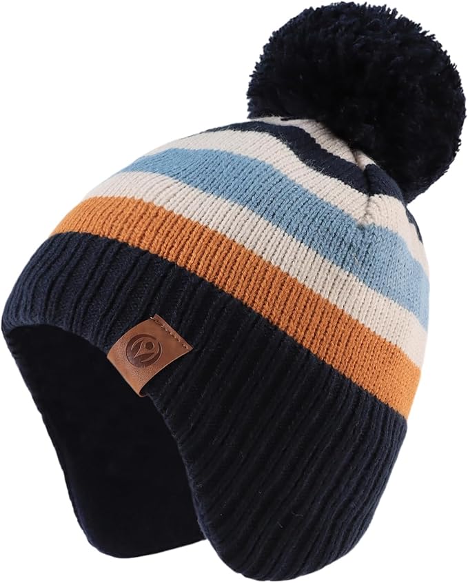 JANGANNSA Knitted Baby Hat Scarf Set Winter Warm Boys Girls Beanie Fleece Lining Toddler Kids Hats with Pompom