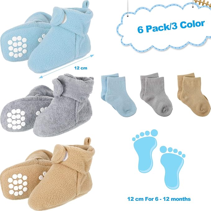 SATINIOR 3 Pairs Unisex Cozy Fleece Baby Booties - Image 3