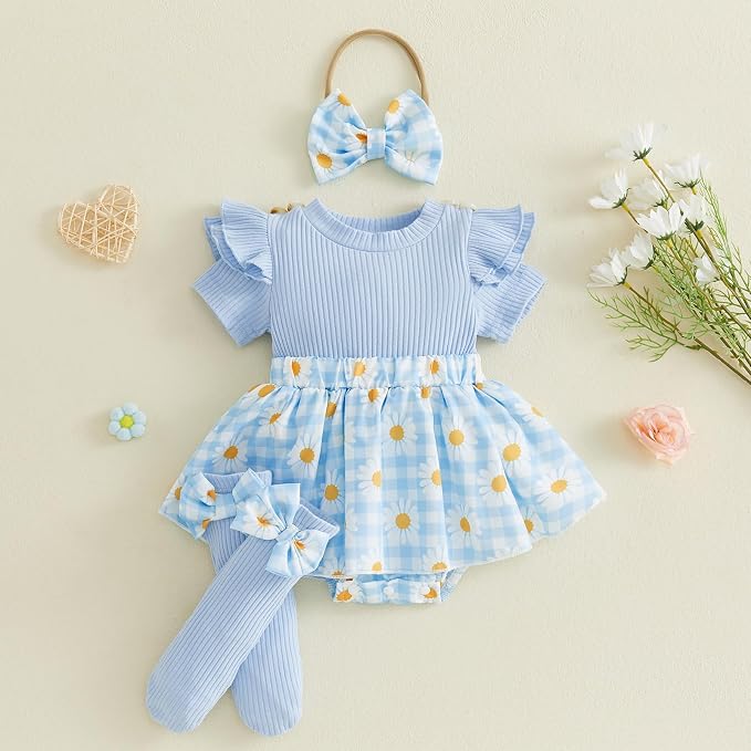 Giraropa Newborn Baby Girl Clothes Smocked Bubble Romper Dress + Socks + - Image 7