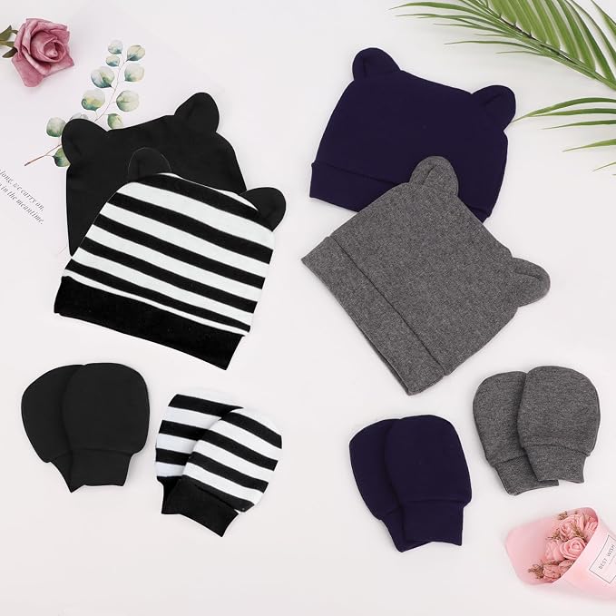 Newborn Baby Hat and Mittens Set Bear Ears Toddler Infant Beanie Caps Newborn - Image 5