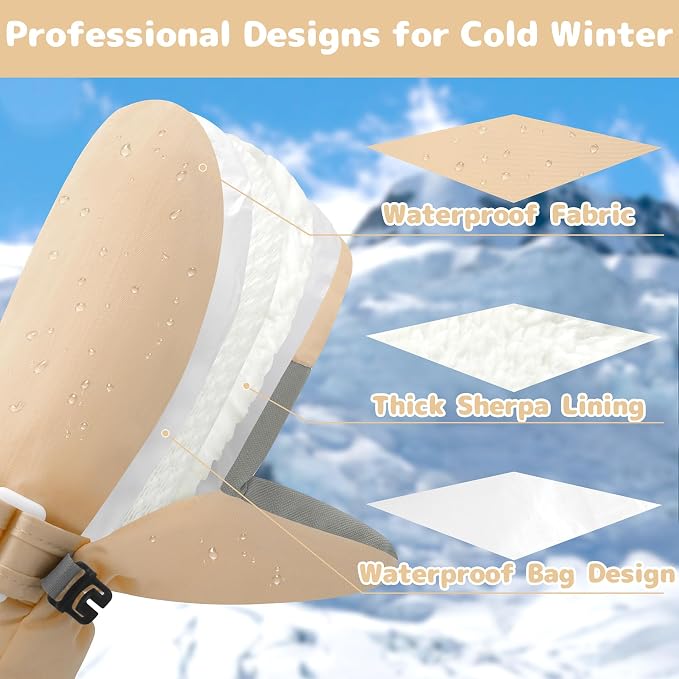 Olreco Baby Toddler Mittens Waterproof Infant Baby Winter Mittens Toddler Snow - Image 3
