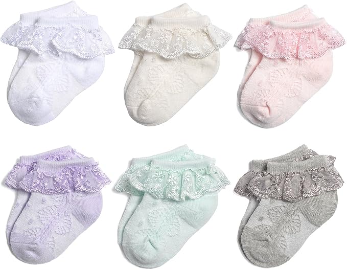 EPEIUS Baby Girl Ruffle Socks, Eyelet Frilly Lace Socks by EPEIUS