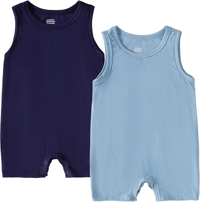 DEFAHN Viscose made from Bamboo Baby Boy Sleeveless Romper 2 Pack Infant Solid by DEFAHN