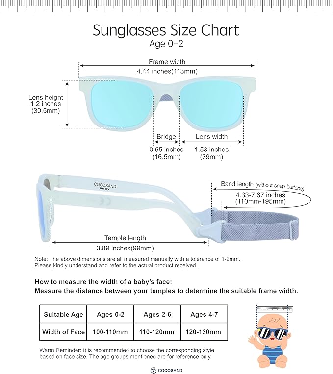 COCOSAND Flexible Baby Sunglasses with Strap Polarized UV Protection for Toddler Infant Newborn Boy Girl Age 0-24 Months