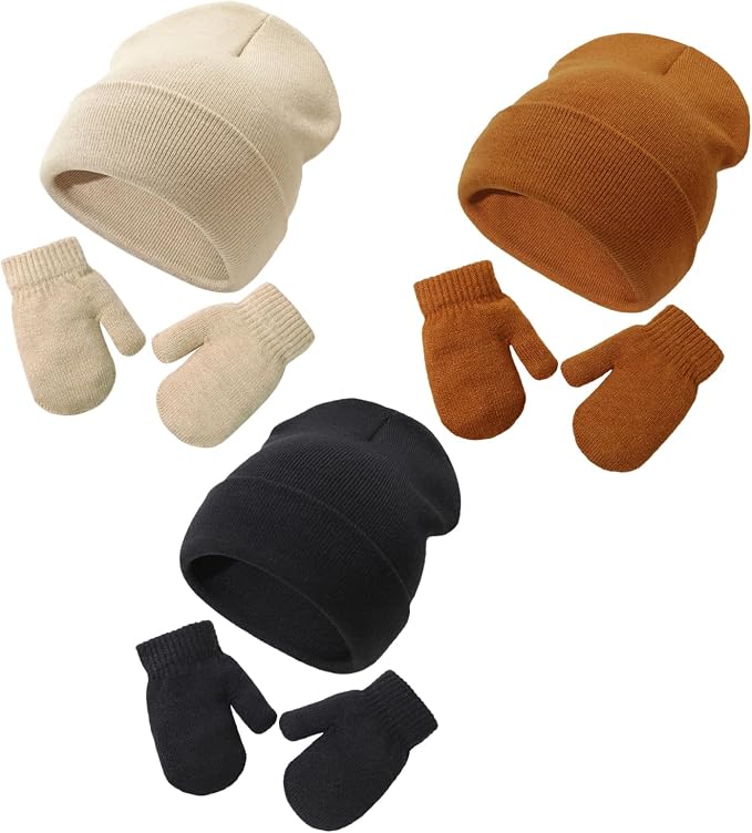 Baby Beanie Hat Gloves Set, Kids Winter Warm Knit Hat by DANMY