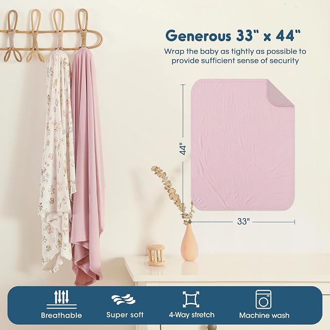 GRSSDER 2-Pack Ultra Soft Stretchy Jersey Knit Baby Swaddle Blankets, 33x44 | - Image 3