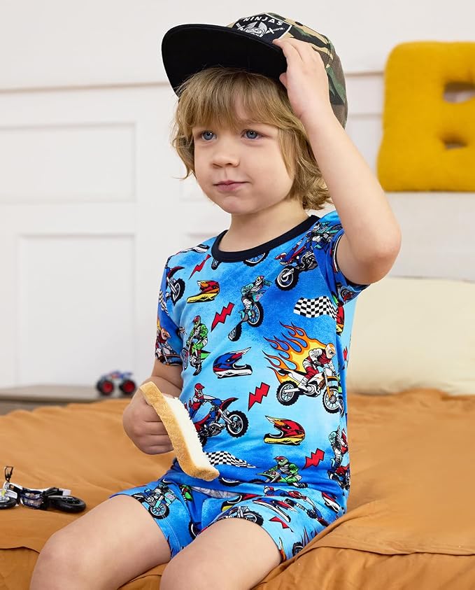 babee Reshinee Bamboo Viscose Toddler Boys Pajamas Set, Short Sleeve Kids - Image 2