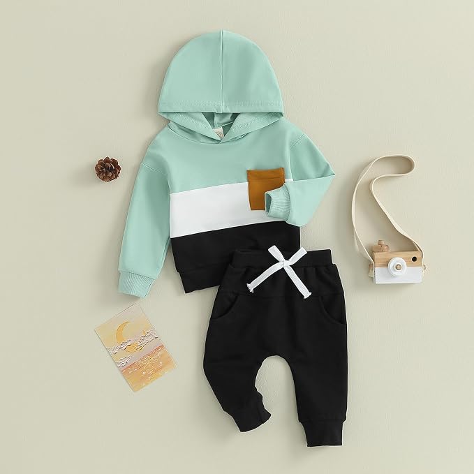 Infant Baby Boy Fall Winter Clothes Outfit Hooded Long Sweatshirt Pant Set - Image 2