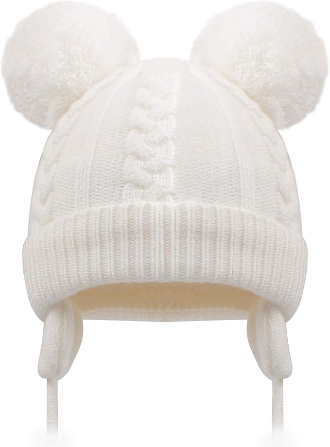 Duoyeree Toddler Winter Hat with Earflap Scarf Hood Thick Warm Kids Skull Cap for Baby Girls Boys