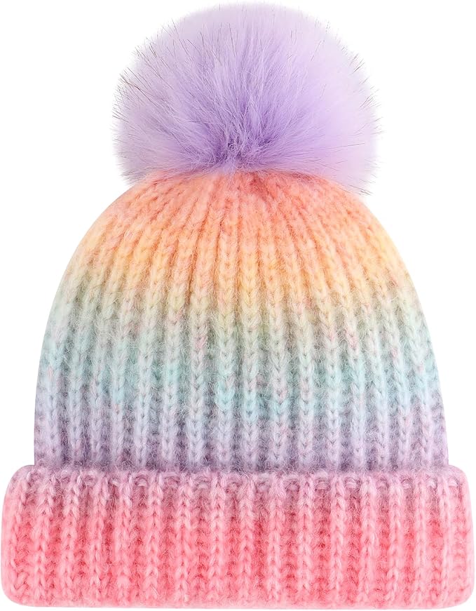 Girls Winter Hat Warm Toddler Beanie with Pom Pom Winter Hats for Baby and Kids