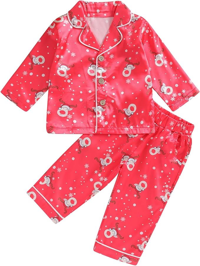 Kids Baby Girl Boy Satin Pajamas Set Button Down Sleep Shirt Top+Long Pants by SAYOO-Alljustforkids