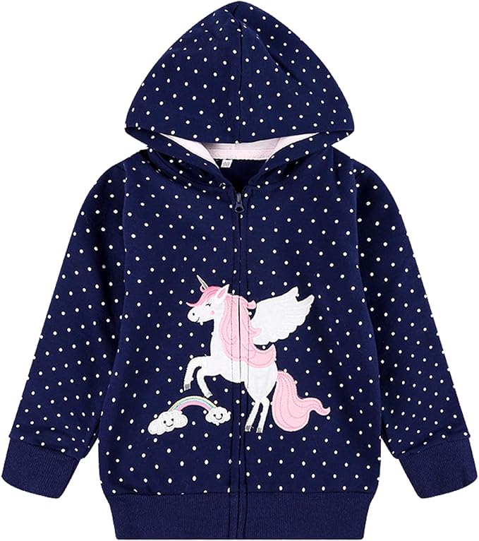 Baby Girl Zip-up Jacket Rainbow Unicorn Cotton Hoodie Sweatshirt Toddler Fall by Popshion