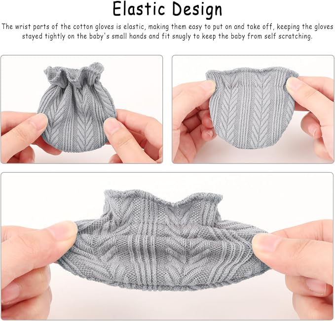 AQOKKA Newborn Baby Mittens No Scratch Cotton Elastic Wrist Gloves Infant - Image 4